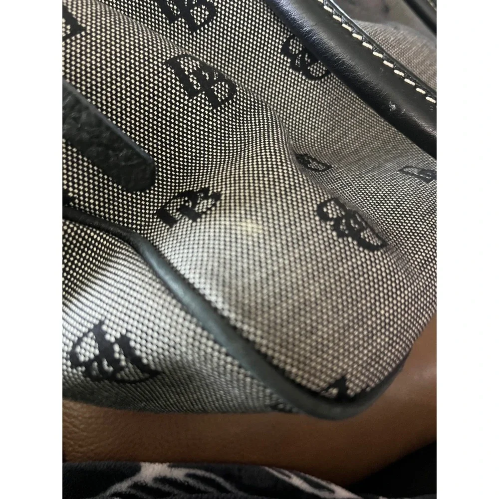 Dooney & Bourke Monogram Canvas Dome‎ Satchel Bag Black White DB Logo Handbag